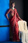 Buy_The Whole Nine Yards_Red Satin, Organza Embroidery, Beads, Forever Begins Printed Saree With Blouse _at_Aza_Fashions