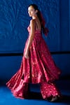 Shop_The Whole Nine Yards_Red Satin, Organza Embroidery The Inner Circle Printed Anarkali Sharara Set _at_Aza_Fashions