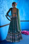 Shop_The Whole Nine Yards_Emerald Green Satin, Dupion, Net Beads, Her Secret Garden Printed Lehenga Set _at_Aza_Fashions
