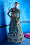 Buy_The Whole Nine Yards_Emerald Green Satin, Dupion, Net Beads, Her Secret Garden Printed Lehenga Set _at_Aza_Fashions