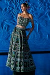Buy_The Whole Nine Yards_Emerald Green Satin, Dupion Beads, In Her Reverie Printed Lehenga With Corset _at_Aza_Fashions