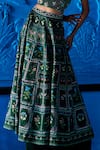 Buy_The Whole Nine Yards_Emerald Green Satin, Dupion Beads, In Her Reverie Printed Lehenga With Corset _Online_at_Aza_Fashions