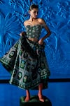 Shop_The Whole Nine Yards_Emerald Green Satin, Dupion Beads, In Her Reverie Printed Lehenga With Corset _Online_at_Aza_Fashions