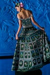 Shop_The Whole Nine Yards_Emerald Green Satin, Dupion Beads, In Her Reverie Printed Lehenga With Corset _at_Aza_Fashions