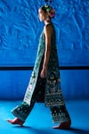 The Whole Nine Yards_Emerald Green Satin, Dupion Embroidery, The Soiree Printed Jacket With Palazzo _Online_at_Aza_Fashions