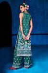Shop_The Whole Nine Yards_Emerald Green Satin, Dupion Embroidery, The Soiree Printed Jacket With Palazzo _at_Aza_Fashions