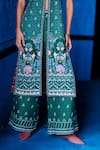 Shop_The Whole Nine Yards_Emerald Green Satin, Dupion Embroidery, The Soiree Printed Jacket With Palazzo _Online_at_Aza_Fashions