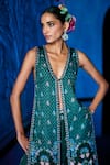 The Whole Nine Yards_Emerald Green Satin, Dupion Embroidery, The Soiree Printed Jacket With Palazzo _at_Aza_Fashions
