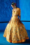 Buy_The Whole Nine Yards_Yellow Satin, Dupion Beads, Sequins, Embroidery Golden Hour Printed Lehenga Set _at_Aza_Fashions
