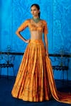 Buy_The Whole Nine Yards_Yellow Satin, Organza Foil Printing, Marigold Muse Printed Lehenga Set _at_Aza_Fashions