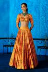 Shop_The Whole Nine Yards_Yellow Satin, Organza Foil Printing, Marigold Muse Printed Lehenga Set _Online_at_Aza_Fashions