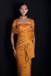 Buy_The Whole Nine Yards_Yellow Satin, Organza Beads, Sequins, In Her Glow Printed Saree With Blouse _Online_at_Aza_Fashions