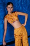 The Whole Nine Yards_Yellow Satin, Organza Embroidery Morning Radiance Printed Crop Top With Sharara _Online_at_Aza_Fashions