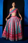 Buy_The Whole Nine Yards_Pink Satin, Dupion Beads, Sequins, Embroidery Dancing Palm Printed Lehenga Set _at_Aza_Fashions