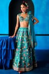 Buy_The Whole Nine Yards_Teal Dupion, Satin, Net Beads, Sequins, Signed With Grace Printed Lehenga Set _at_Aza_Fashions