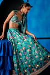 Buy_The Whole Nine Yards_Teal Dupion, Satin, Net Beads, Sequins, Signed With Grace Printed Lehenga Set _Online_at_Aza_Fashions