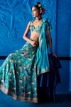 Shop_The Whole Nine Yards_Teal Dupion, Satin, Net Beads, Sequins, Signed With Grace Printed Lehenga Set _Online_at_Aza_Fashions