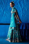 The Whole Nine Yards_Teal Dupion, Satin, Net Beads, Sequins, Signed With Grace Printed Lehenga Set _at_Aza_Fashions