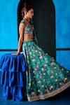 Buy_The Whole Nine Yards_Teal Dupion, Satin, Net Beads, Sequins, Signed With Grace Printed Lehenga Set 