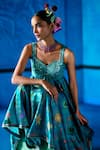 Shop_The Whole Nine Yards_Teal Bemberg, Satin Sequins Sweetheart Neck Minted Meadow Anarkali Set _Online_at_Aza_Fashions