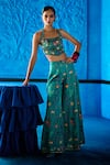 Buy_The Whole Nine Yards_Teal Satin, Dupion Embroidery Halter Neck Her Tribe Printed Corset With Sharara _at_Aza_Fashions