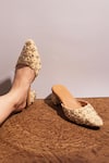 Buy_Urbansway_Gold Embroidery, Sequins, Beads, Mirrors Zariyaa And Beadwork Mules _at_Aza_Fashions
