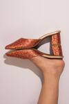 Shop_Urbansway_Orange Kesri Banarasi Brocade Floral Weave Mules _at_Aza_Fashions