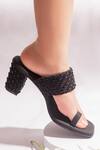 Shop_Urbansway_Black Embroidery, Beads Noor Thread Block Heels _at_Aza_Fashions