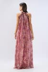 Shop_Raw & Rustic By Niti Bothra_Pink Organza Beads Halter Neck Printed Dress _at_Aza_Fashions