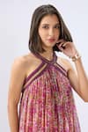 Shop_Raw & Rustic By Niti Bothra_Pink Organza Beads Halter Neck Printed Dress _Online_at_Aza_Fashions