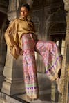 Buy_Dash And Dot_Multi Color Silk, Brocade Zari, Embroidery Collared, Top And Flared Pant Set _Online_at_Aza_Fashions