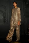 Buy Dash And Dot Gold Viscose Sequins Straight Pant at Aza Fashions Buy_Dash And Dot_Gold Viscose Sequins Straight Pant _at_Aza_Fashions
