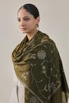 Buy_SHAZA_Olive Green Era Of Zaywar Jaal Embellished Stole _at_Aza_Fashions