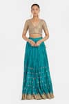 Buy_Kora_Teal Chanderi Silk Gota Patti, Embroidery, Tassels 40 Kali Lehenga _at_Aza_Fashions
