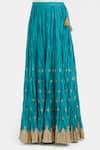 Shop_Kora_Teal Chanderi Silk Gota Patti, Embroidery, Tassels 40 Kali Lehenga _at_Aza_Fashions