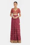 Buy_Kora_Red Chanderi Silk Gota Patti, Embroidery, Tassels 40 Kali Lehenga _at_Aza_Fashions