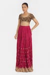 Buy_Kora_Fuchsia Chanderi Silk Embroidery, Zari Gota 40 Kali Lehenga _at_Aza_Fashions