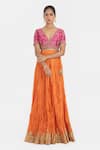 Buy_Kora_Orange Chanderi Silk Gota Patti, Embroidery, Tassels Kali Lehenga With _at_Aza_Fashions