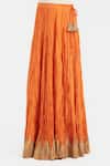 Shop_Kora_Orange Chanderi Silk Gota Patti, Embroidery, Tassels Kali Lehenga With _at_Aza_Fashions
