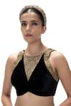 Buy_Mimamsaa_Black Velvet, Silk Embroidery Round Neck, Nisaba Handwoven And Blouse _at_Aza_Fashions
