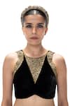 Buy_Mimamsaa_Black Velvet, Silk Embroidery Round Neck, Nisaba Handwoven And Blouse _Online_at_Aza_Fashions