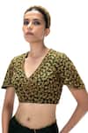 Buy Mimamsaa Green Chanderi Silk Embroidery, Metallic Thread V-neck Ritu Handwoven Blouse at Aza Fashions Buy_Mimamsaa_Green Chanderi Silk Embroidery, Metallic Thread V-neck Ritu Handwoven Blouse _at_Aza_Fashions