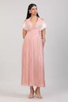 Buy_Zosia_Pink Chinon Embroidery Halter Neck, Rosabelle Pleated Dress _at_Aza_Fashions