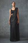 Buy_Namrata Joshipura_Black Crepe Beads, Embroidery Round Neck Glissara Pre-draped Saree With Blouse _at_Aza_Fashions