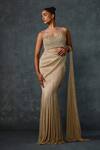 Buy_Namrata Joshipura_Gold Crepe Beads, Sequins Round Neck Glissara Godet Pre-draped Saree With Blouse _at_Aza_Fashions