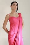 Shop_Libas Cafe by Nidhi & Ashish_Pink Satin, Silk Sweetheart Neck Gulabi Pre-draped Skirt Saree With Corset _Online_at_Aza_Fashions