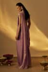 Shop_RAYASHA KHAN_Lavender Silk Zari, Sequins V-neck Pre-draped Saree With Blouse _at_Aza_Fashions