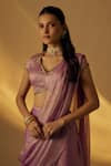 Buy_RAYASHA KHAN_Lavender Silk Zari, Sequins V-neck Pre-draped Saree With Blouse _Online_at_Aza_Fashions