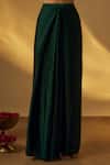 Buy_RAYASHA KHAN_Emerald Green Satin Embroidery, Metallic Thread V-neck Jacket With Draped Skirt _Online_at_Aza_Fashions