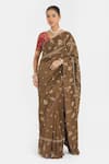 Buy_Kora_Olive Green Silk, Chanderi Embroidery, Beads, Sequins Dori Saree _at_Aza_Fashions